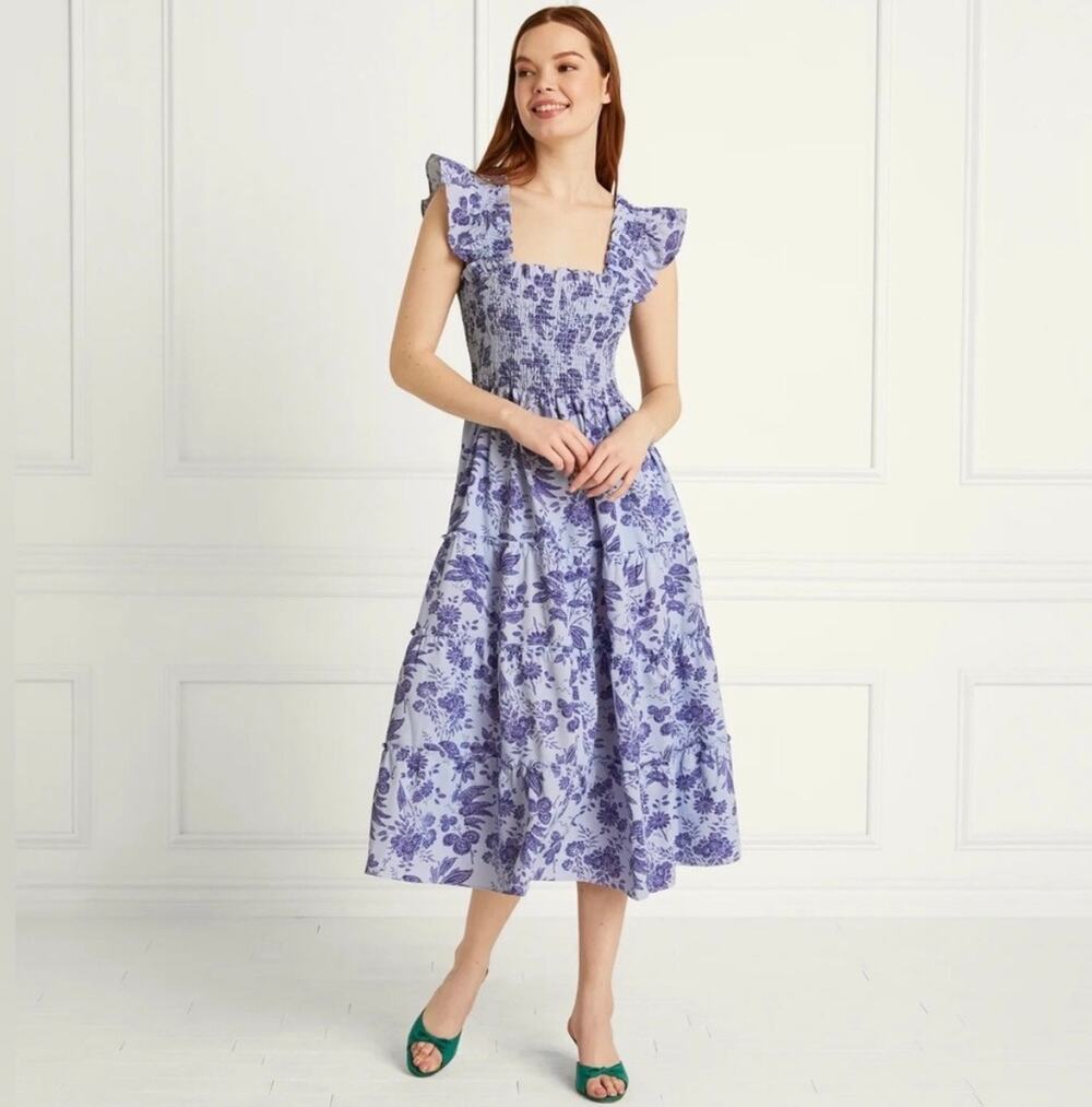 HILL HOUSE Ellie Nap Dress in Lilac Tonal Crepe Floral S